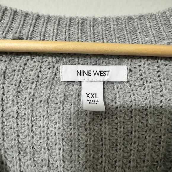 NWT Nine West XXL Sweater Gray Chunky Knit Tunic Longline V-Neck Cabincore Cozy - Picture 2 of 15